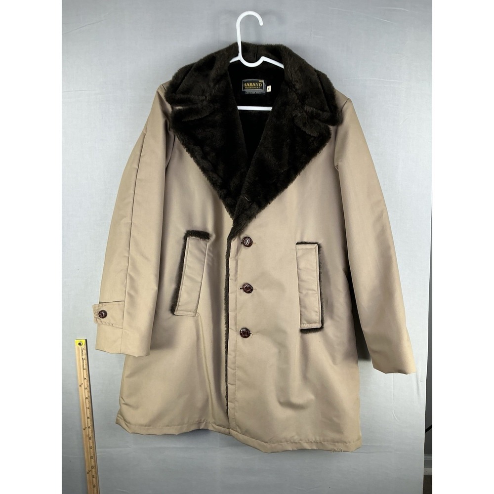 Haband Men's Fur Lined Coat Tan Button Front Warm Winter Jacket Size M